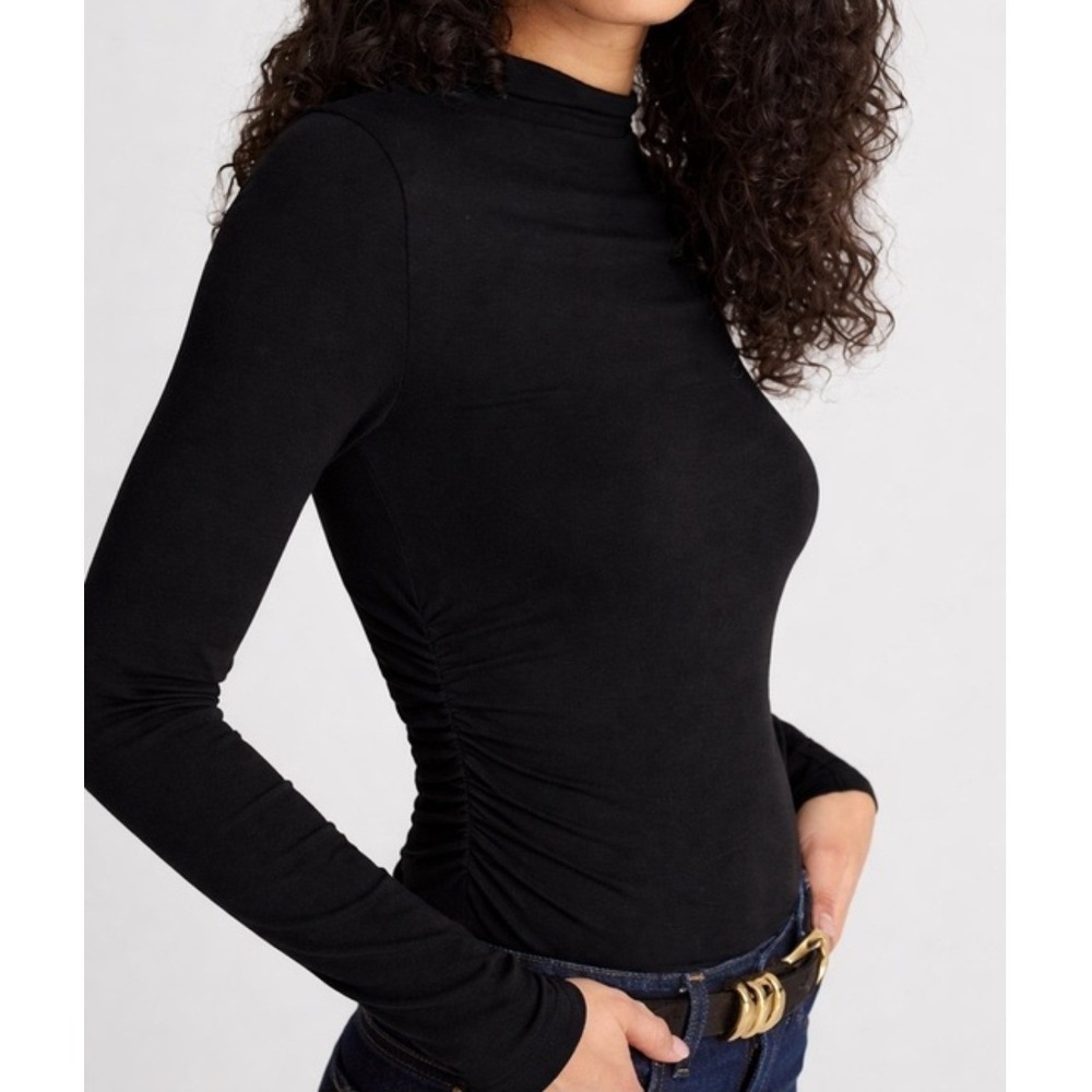 Madewell Black Mock Neck Ruched Side Long Sleeve Top Size XS